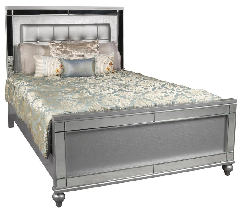New Classic Furniture Valentino Queen Upholstered Lighted Bed in Silver image