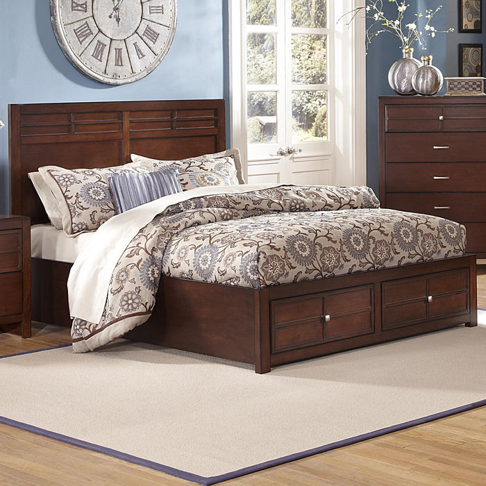 New Classic Kensington Queen Low Profile Bed with Storage Footboard in Burnished Cherry image